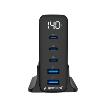 Gembird 5-port 140 W GaN USB fast charger, black