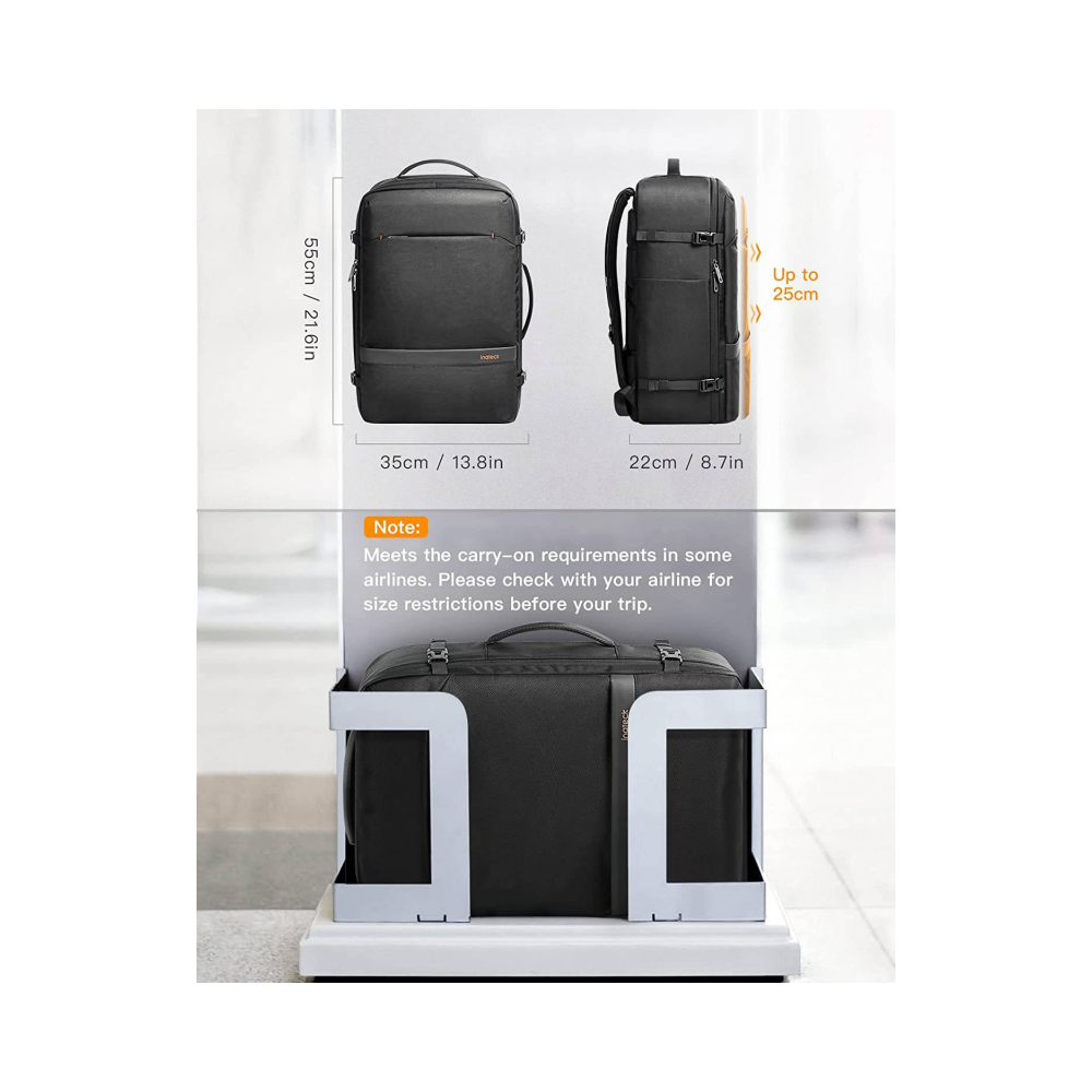 Inateck 42L/20L Carry On Travel Backpack, With Multiple Pockets, Black