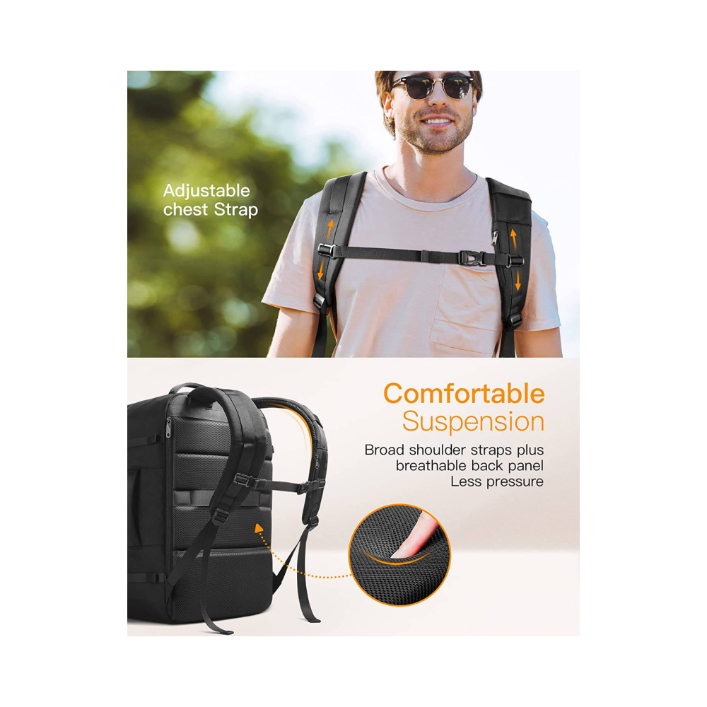Inateck 42L/20L Carry On Travel Backpack, With Multiple Pockets, Black