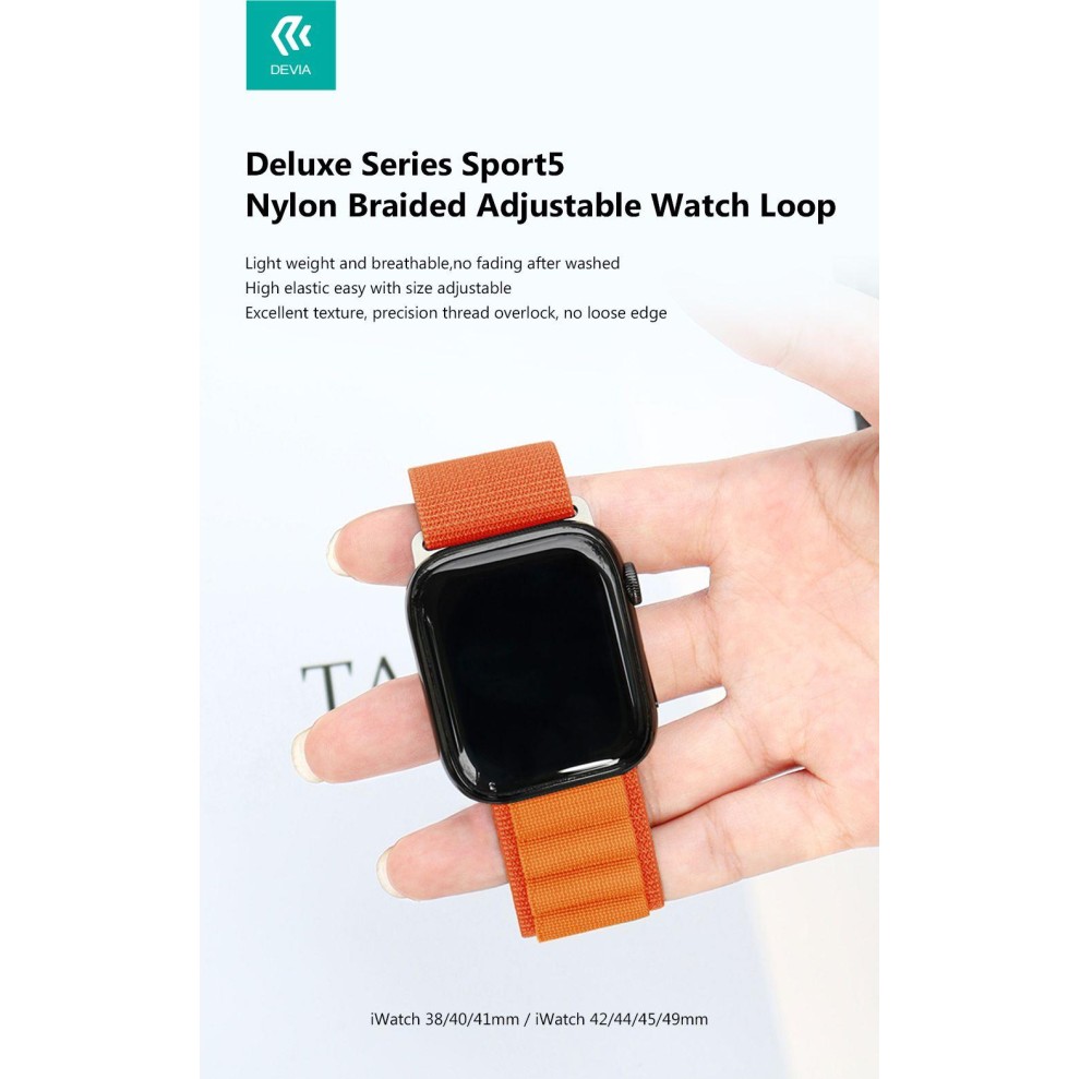 Devia Sport5 Nylon Braided Adjustable Watch Loop Orange for Apple Watch 38/40/41mm