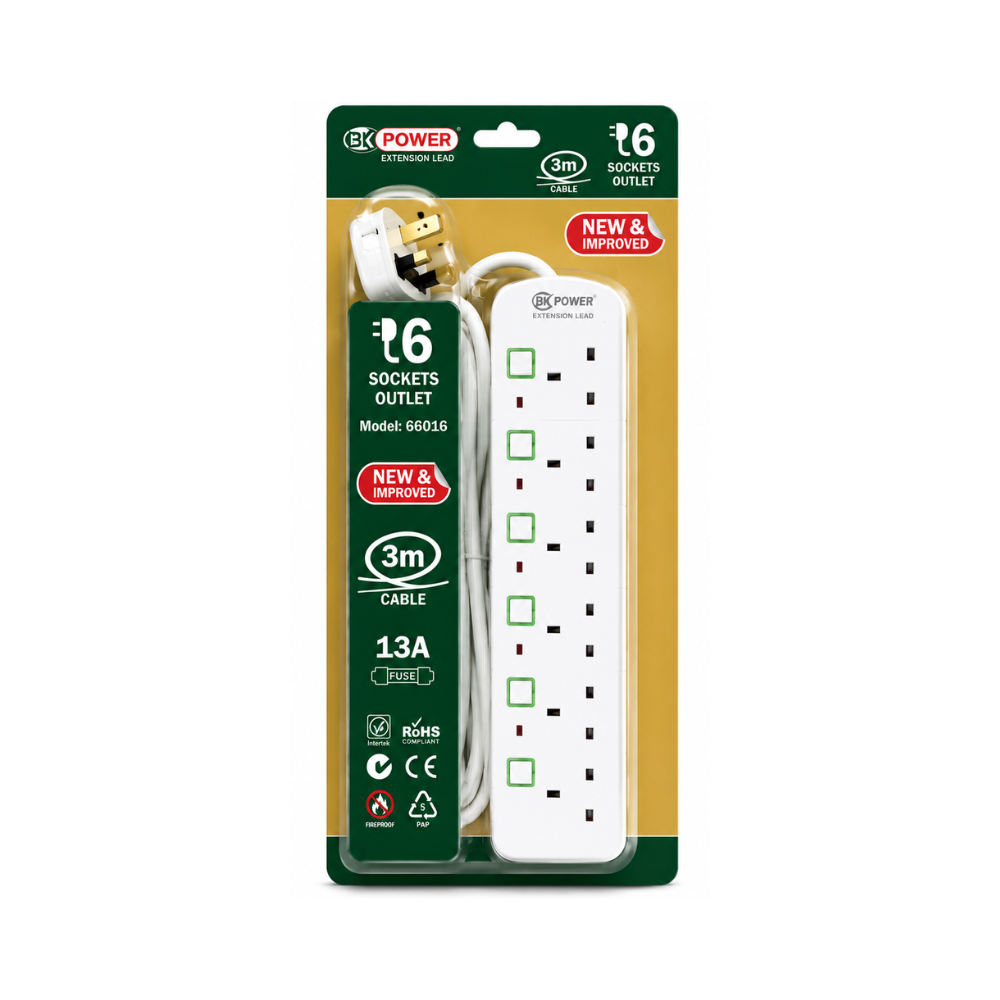 GK Power 6 Gang Extension Lead 3m