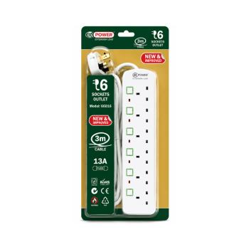GK Power 6 Gang Extension Lead 3m