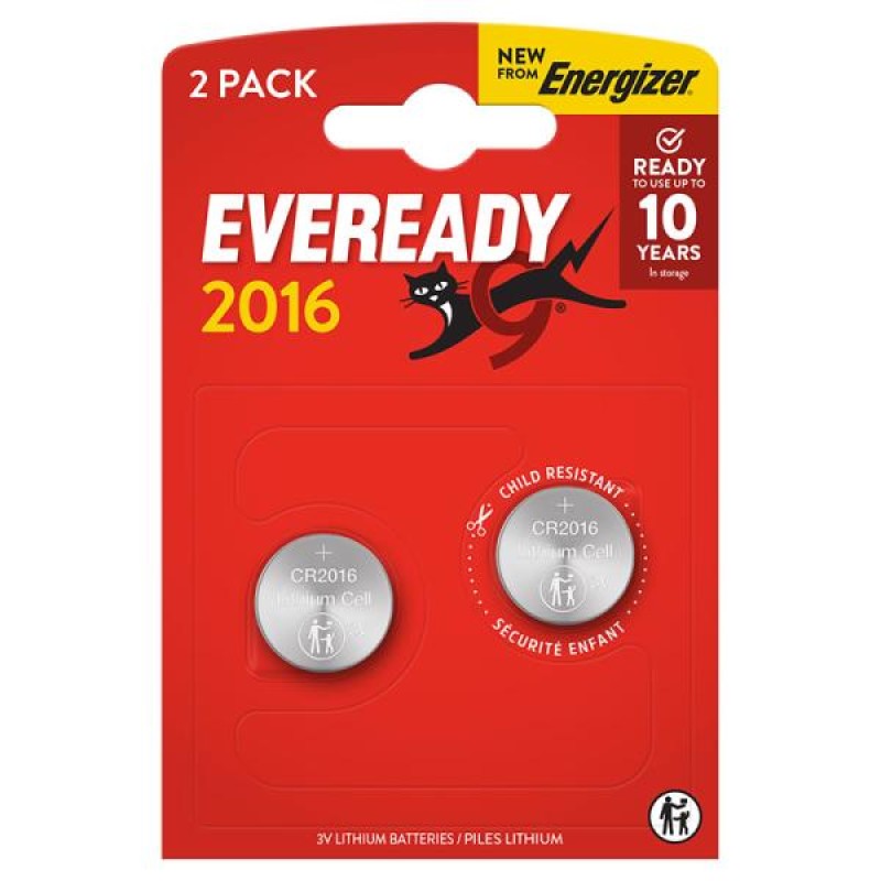 Eveready Lithium CR2016 Button Cell Batteries 2-Pack