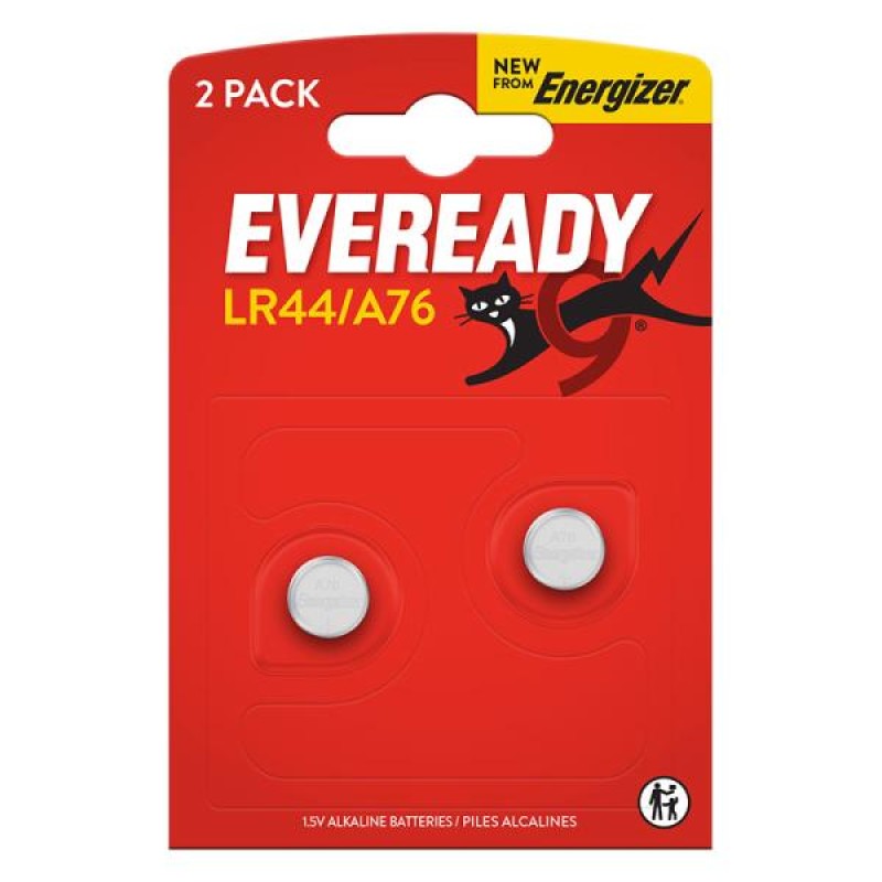 Eveready A76/LR44 Alkaline Button Cell Batteries 2-Pack