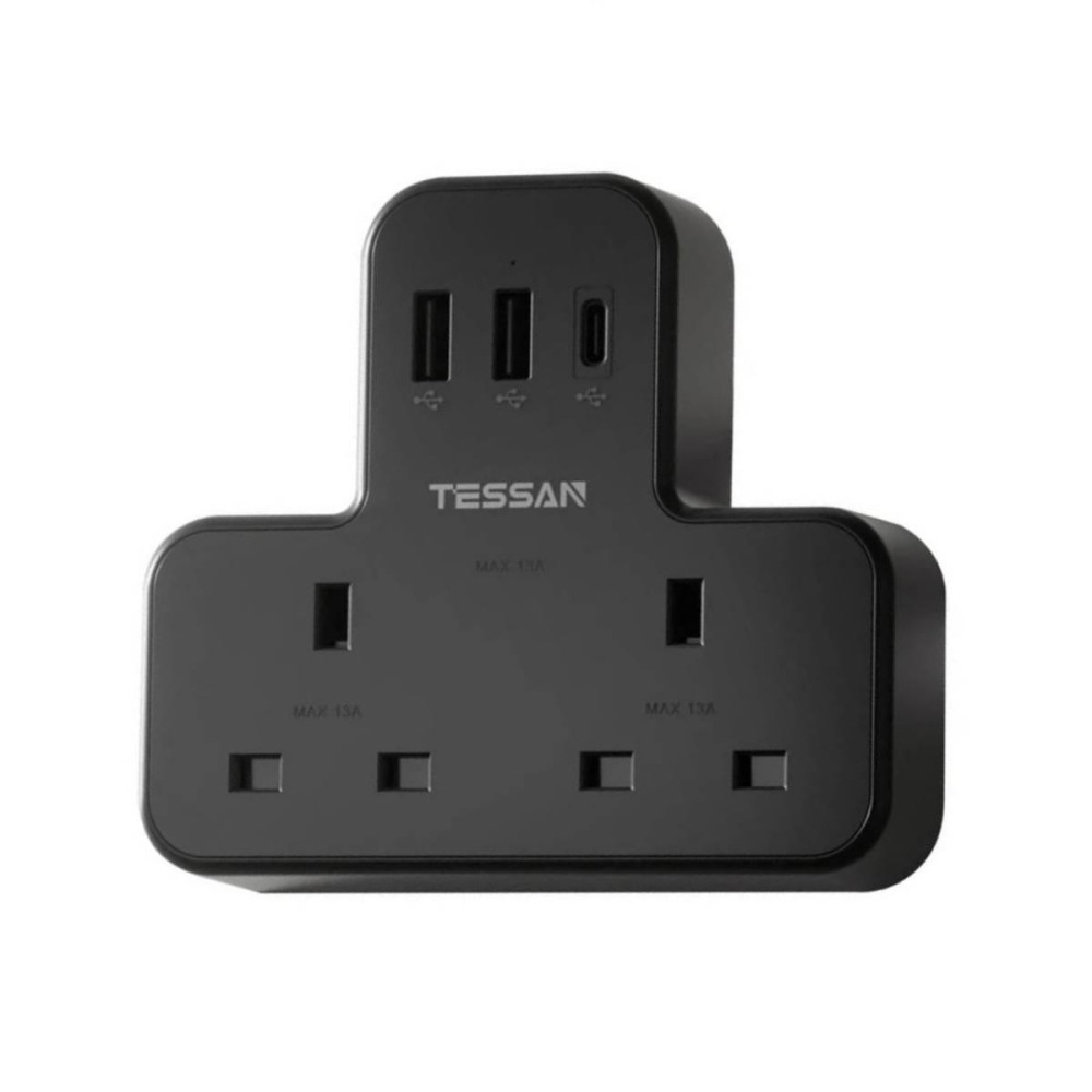 Tessan TS-221-C-BK-UK 5 Way PLUG Adapter with USB Ports, Black