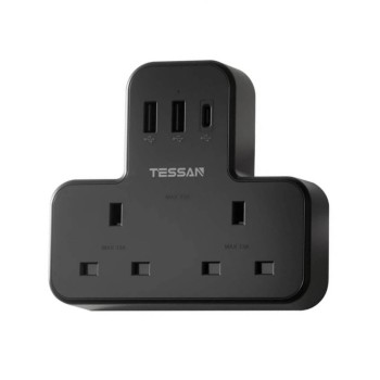 Tessan TS-221-C-BK-UK 5 Way PLUG Adapter with USB Ports, Black