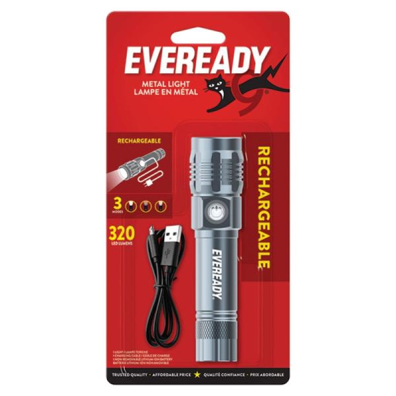 Eveready Rechargeable Metal Handheld Flashlight 300 Lumens