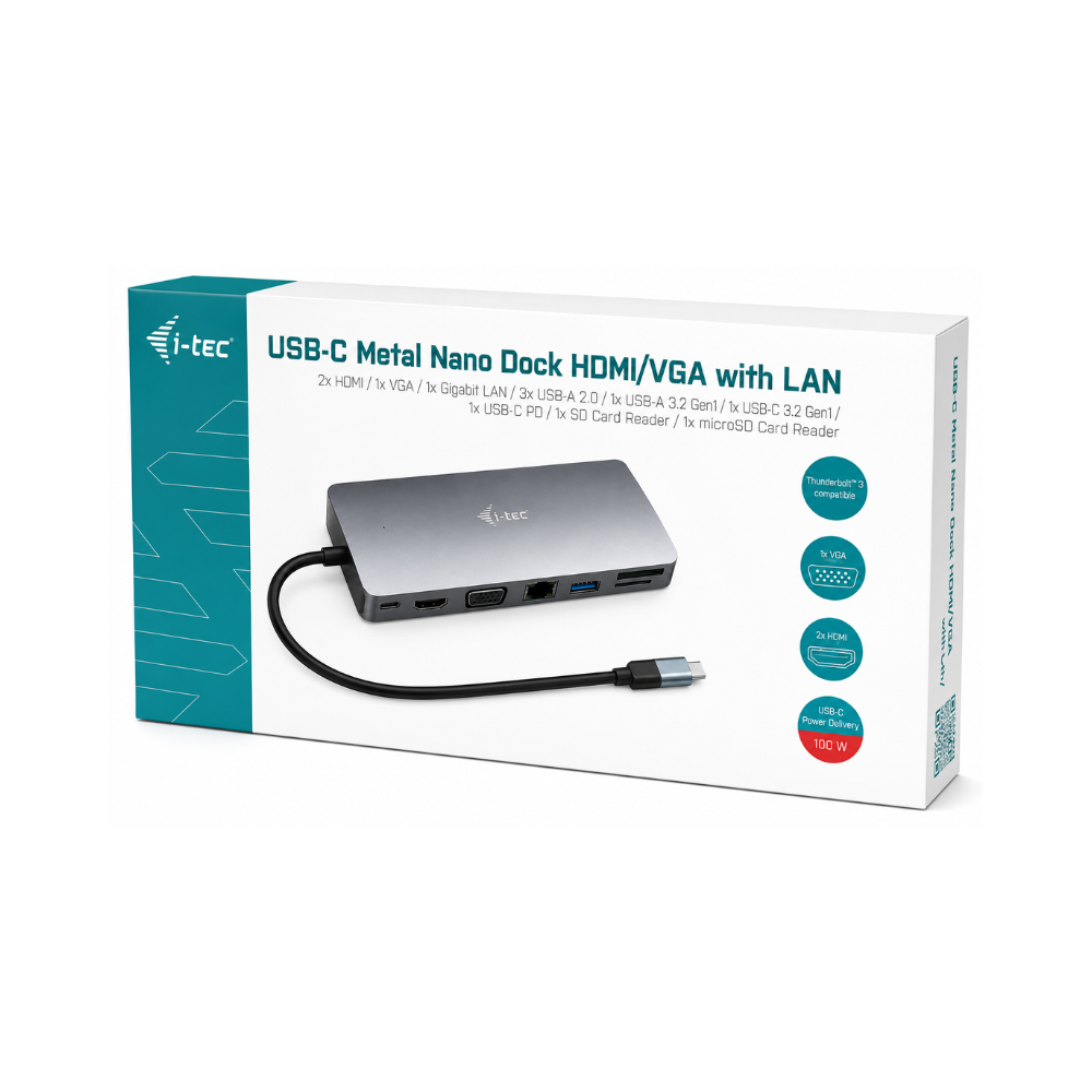 i-Tec Metal Nano Dock USB 3.0/C/TB3 with LAN & 100W PD