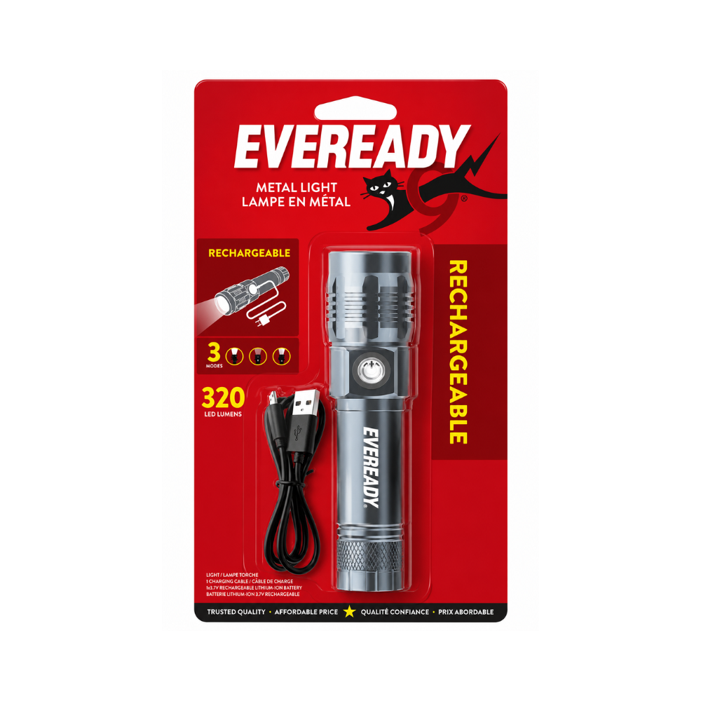 Eveready Rechargeable Metal Handheld Flashlight 300 Lumens