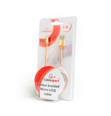 Cotton braided Micro-USB cable with metal connectors1.8 mgold colorblister