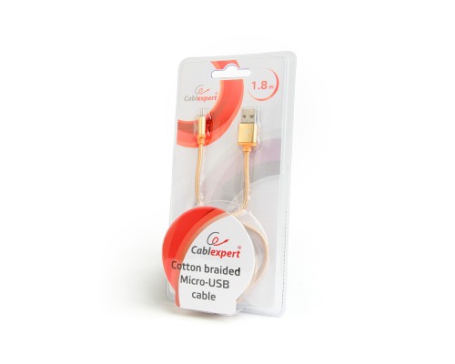 Cotton braided Micro-USB cable with metal connectors1.8 mgold colorblister
