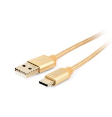 Cotton braided Type-C USB cable with metal connectors1.8 mgold colorblister