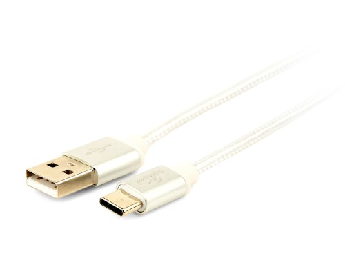 Cotton braided Type-C USB cable with metal connectors1.8 msilver colorblister