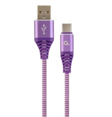 Premium cotton braided Type-C USB charging and data cable1 mpurple/white