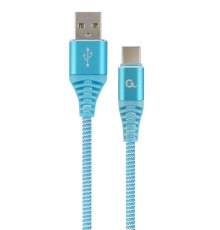 Premium cotton braided Type-C USB charging and data cable1 mturquoise blue/white