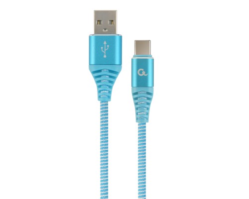 Premium cotton braided Type-C USB charging and data cable1 mturquoise blue/white