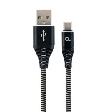 Premium cotton braided Type-C USB charging and data cable1 mblack/white