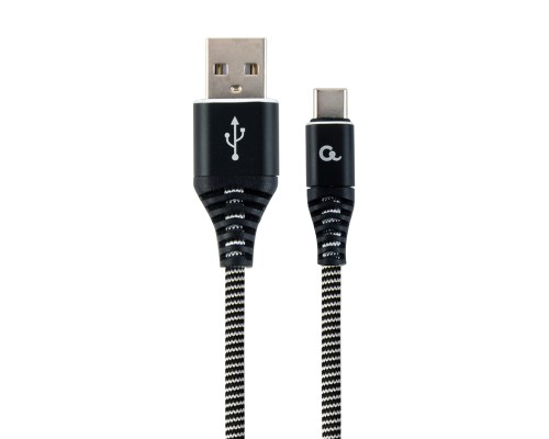 Premium cotton braided Type-C USB charging and data cable1 mblack/white