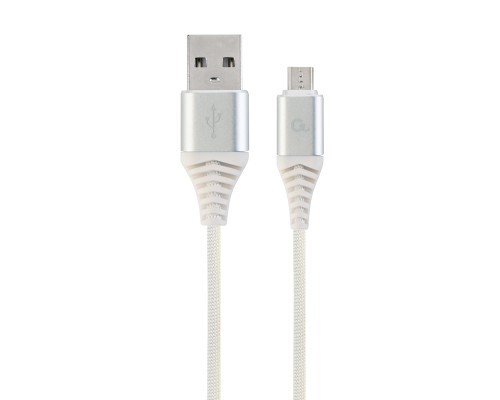 Premium cotton braided Micro-USB charging and data cable1 msilver/white