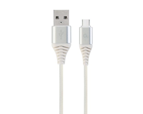 Premium cotton braided Type-C USB charging and data cable1 msilver/white