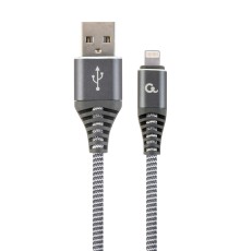 Premium cotton braided 8-pin charging and data cable1 mspacegrey/white