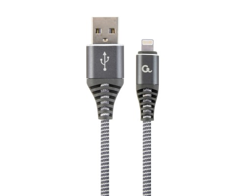 Premium cotton braided 8-pin charging and data cable1 mspacegrey/white