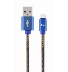 Premium jeans (denim) Type-C USB cable with metal connectors1 mblue