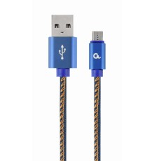 Premium jeans (denim) Micro-USB cable with metal connectors1 mblue
