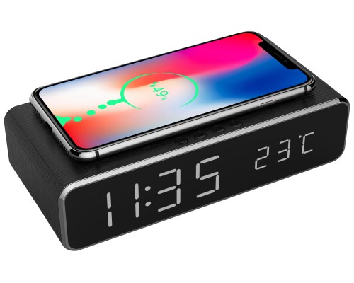 Digital alarm clock with wireless charging functionblack