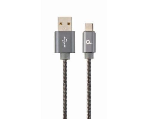 Premium spiral metal Type-C USB charging and data cable2 mmetallic-grey