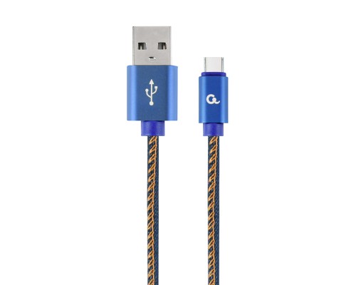 Premium jeans (denim) Type-C USB cable with metal connectors2 mblue