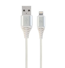 Premium cotton braided 8-pin charging and data cable2 msilver/white