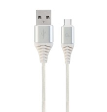 Premium cotton braided Type-C USB charging and data cable2 msilver/white
