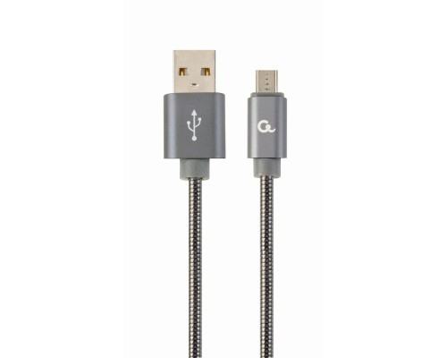 Premium spiral metal Micro-USB charging and data cable2 mmetallic-grey