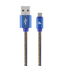 Premium jeans (denim) Micro-USB cable with metal connectors2 mblue