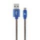 Premium jeans (denim) Micro-USB cable with metal connectors2 mblue