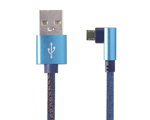 Premium jeans (denim) Micro-USB cable with metal connectors1 mblueangled