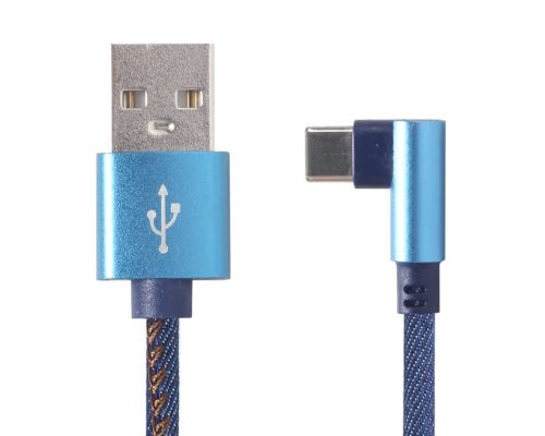 Premium jeans (denim) Type-C USB cable with metal connectors1 mblueangled