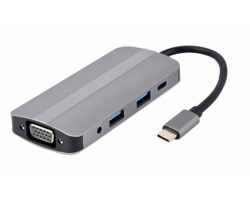 USB Type-C 8-in-1 multi-port adapter (Hub + HDMI + VGA + PD + card reader + stereo audio)silver