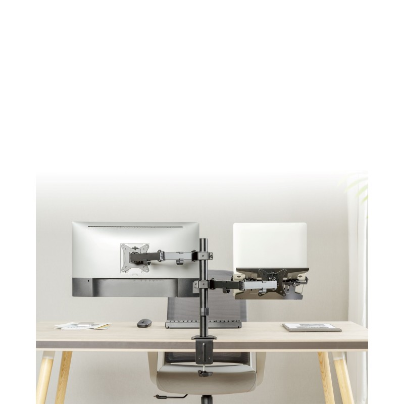 Gembird Adjustable desk mount with monitor arm and notebook tray