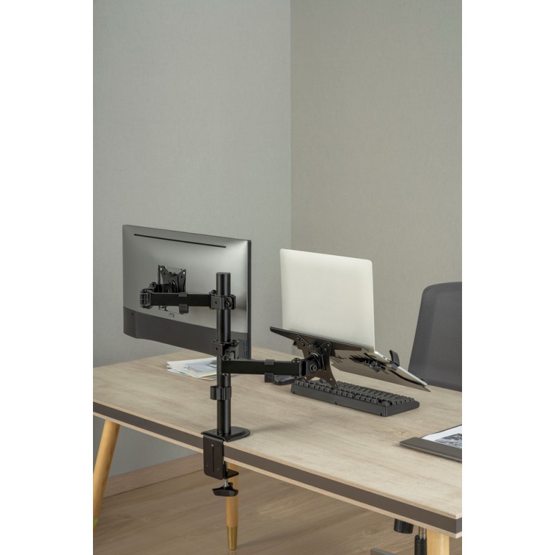 Gembird Adjustable desk mount with monitor arm and notebook tray