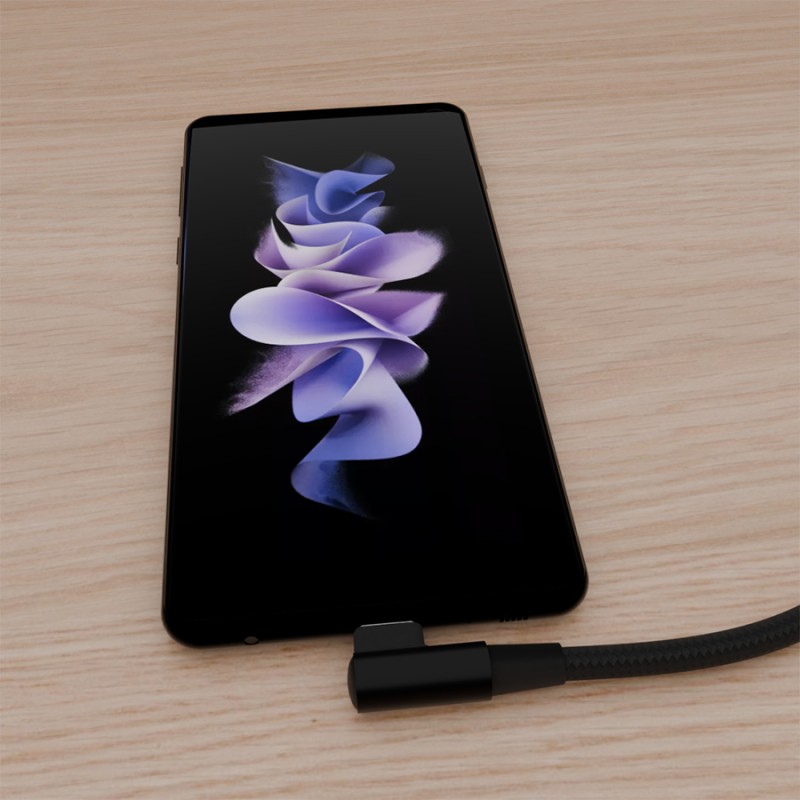 Cablexpert Angled Cotton Braided Type C Male-Male Cable 0.2m Black