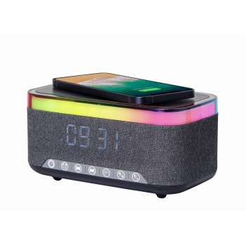 Gembird Digital Alarm Clock with Speaker & Wireless Charging Black