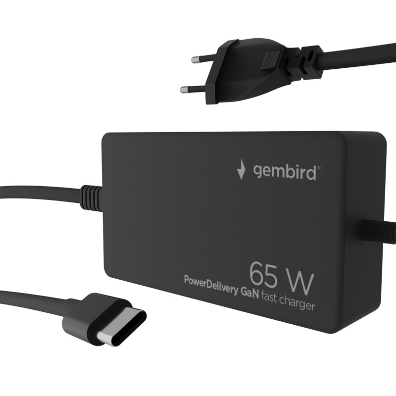 Gembird 65W Power Delivery GaN USB Type-C Fast Charger Black