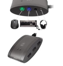 Hub master: combo device with PS/2 ports3 port USB 2.0 hubaudio outmicrophone in and 7-in-1 flash cardreader