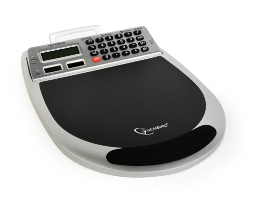 USB combo mouse pad with a built-in 3port hubmemory card readercalculator and thermometer