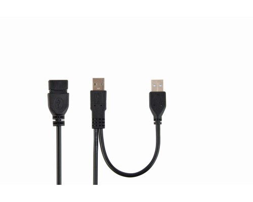 Dual USB 2.0 A-plug A-socket 3 ft extension cable
