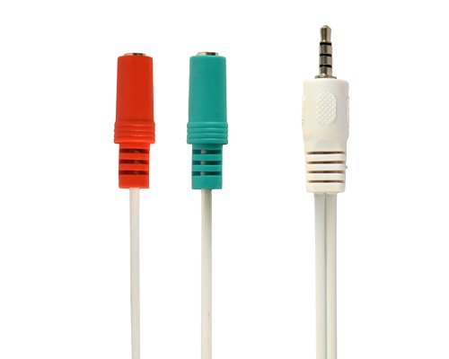 3.5 mm 4-pin plug to 3.5 mm stereo + microphone sockets adapter cablewhite