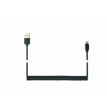 USB sync and charging spiral cable for iPhone1.5 mblack