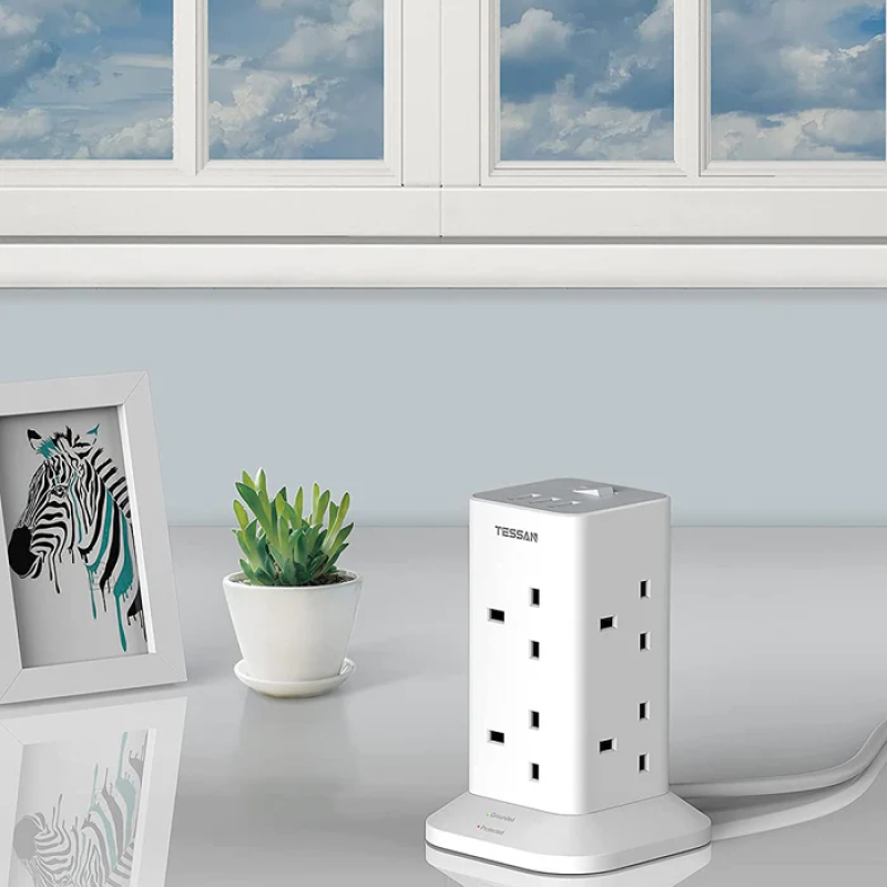 Tessan 2m Power Tower 8 AC Outlets, 3 USB (UK Plug)